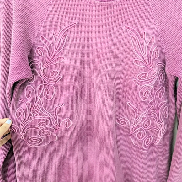 Soft Surroundings Camden Waffle Knit Embroidered Long sleeve Top Purple Large PL - Picture 5 of 6